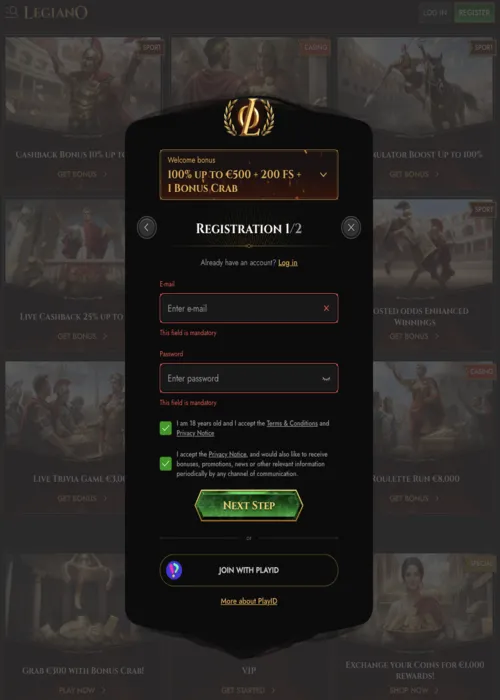 Schnelle Spieler Registrierung Interface Legiano Casino